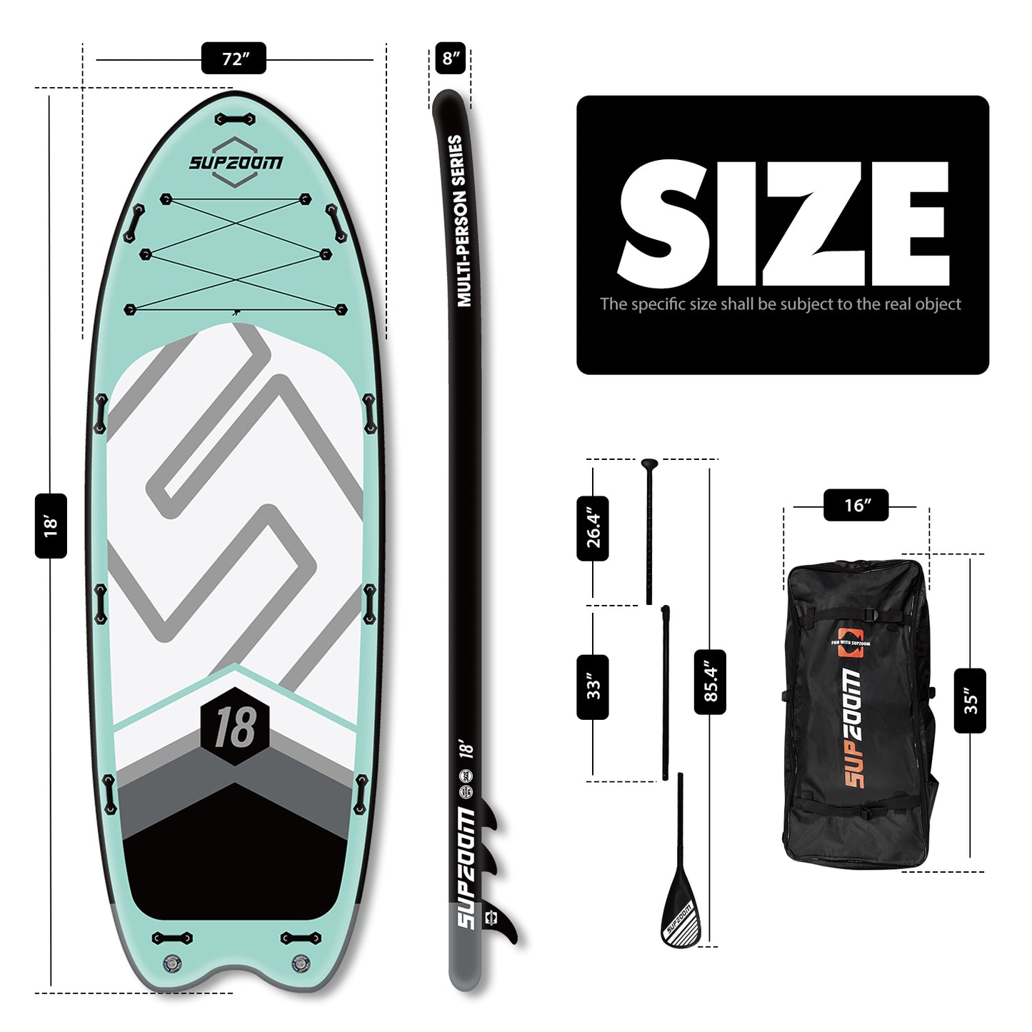 18' MULTI-PERSON Stand up paddle board sup paddleboard blue