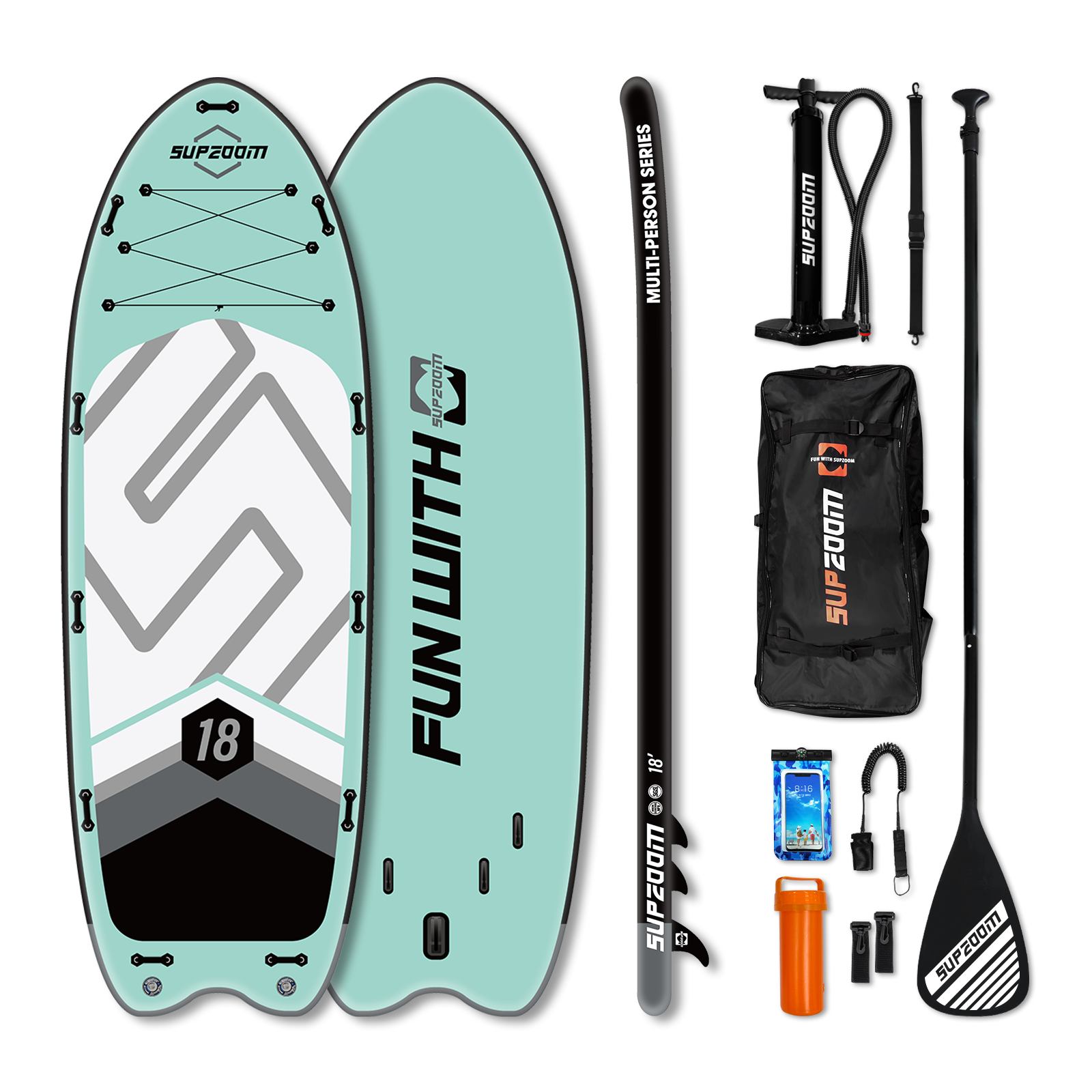 18' MULTI-PERSON Stand up paddle board with accessories