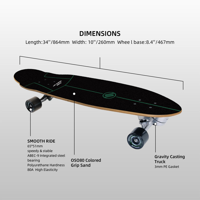 34'' Abyss Skull Surf Skateboard