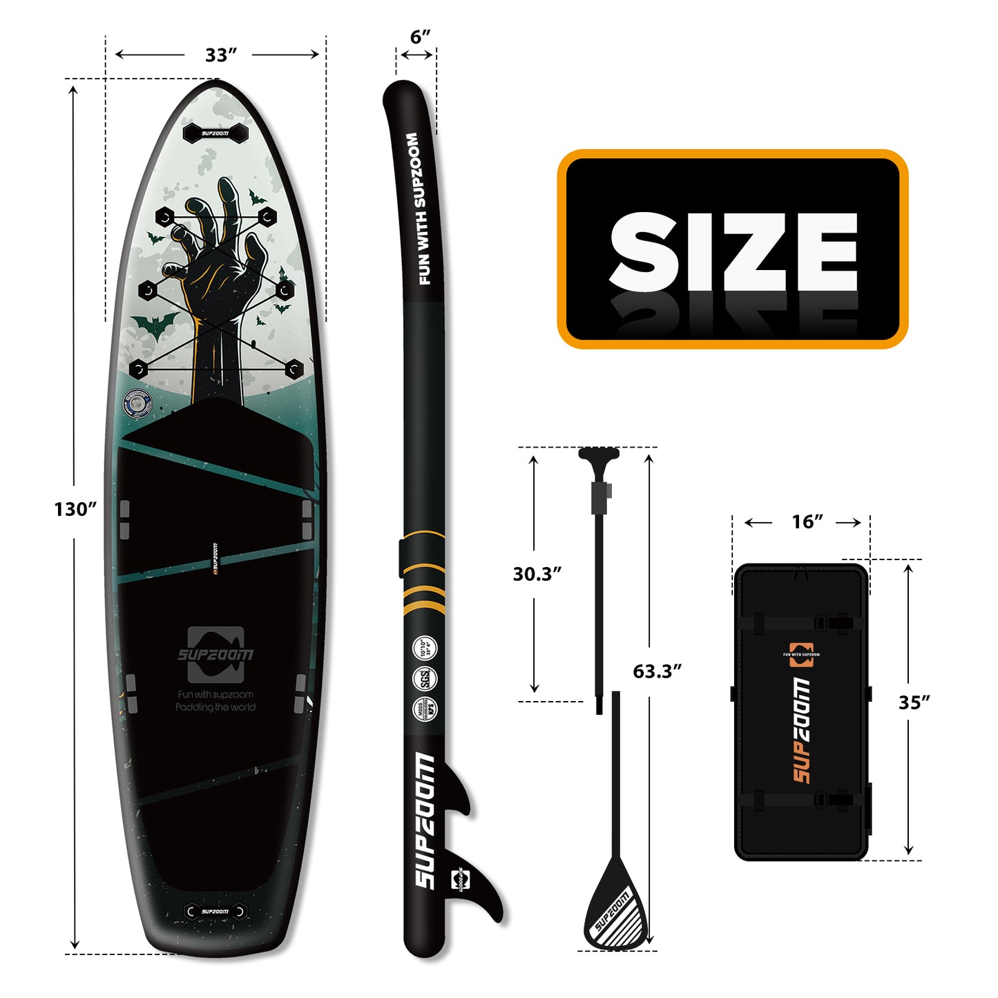 SUPZOOM 10'10" all round double couche Halloween squelette mains planche à pagaie gonflable