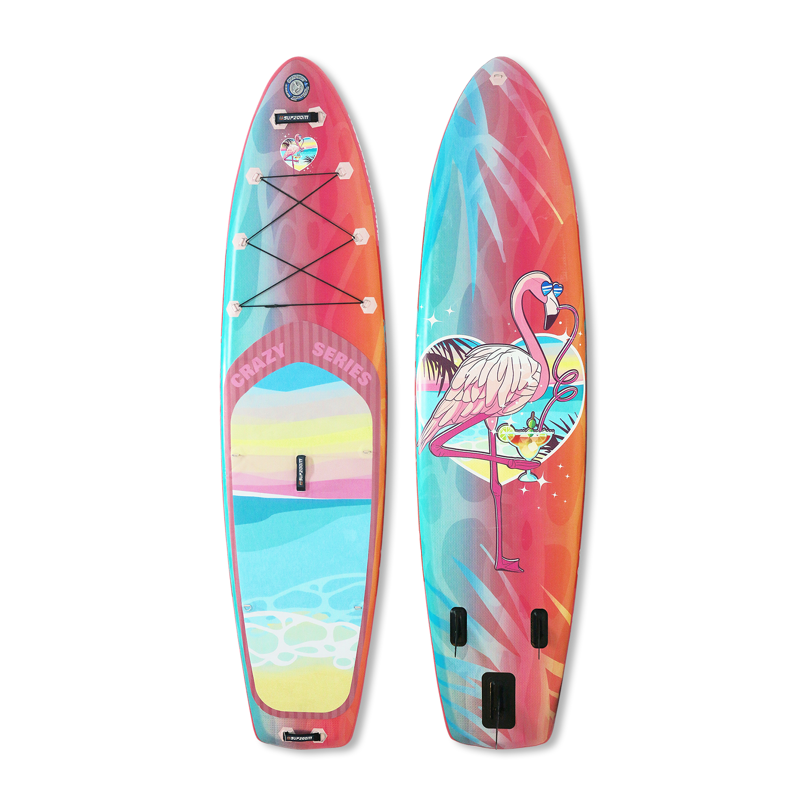 All round 10'10" double layer pink flamingos style inflatable paddle board | Supzoom