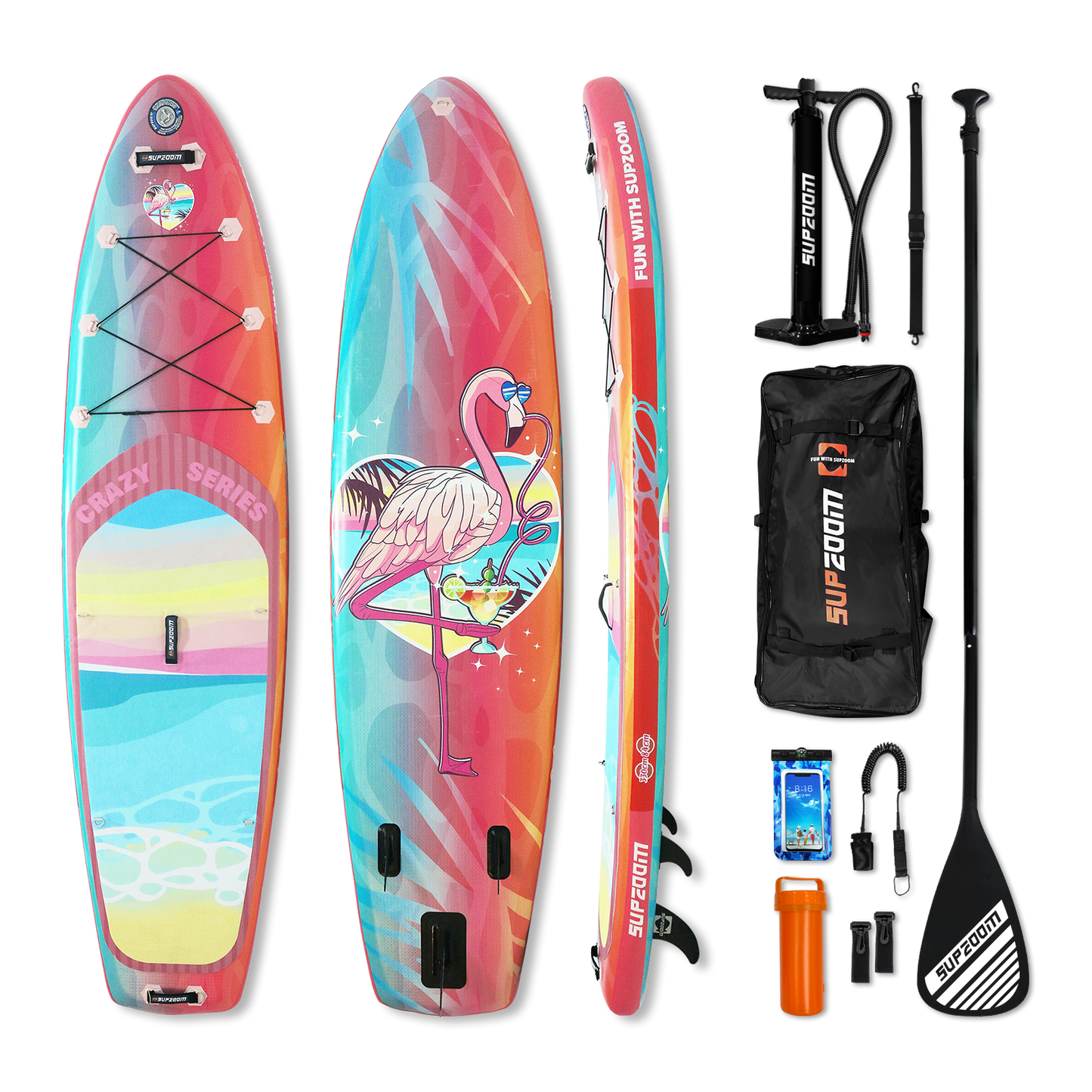 All round 10'10" inflatable stand up paddle board | Supzoom double layer pink flamingos style