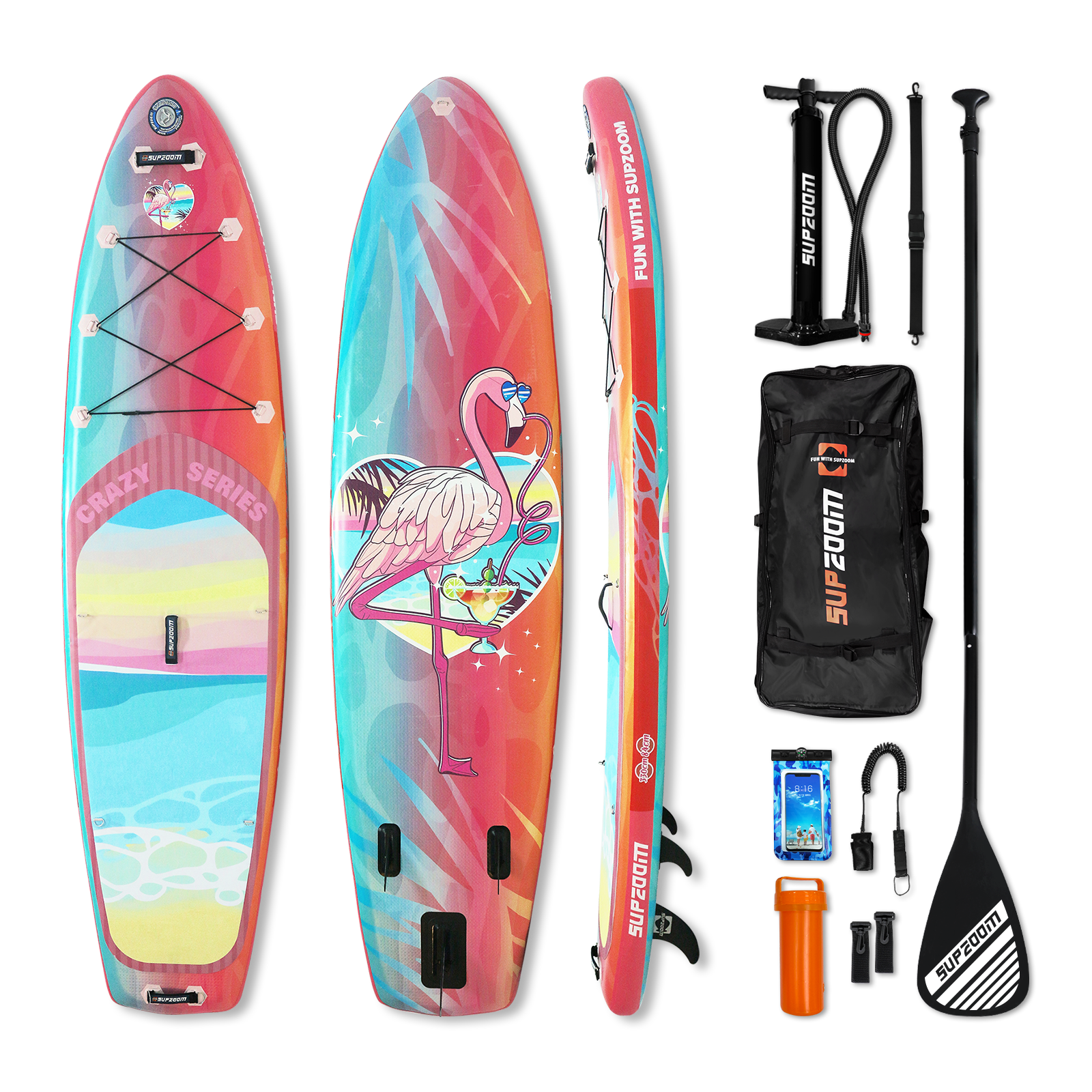 All round 10'10" inflatable stand up paddle board | Supzoom double layer pink flamingos style