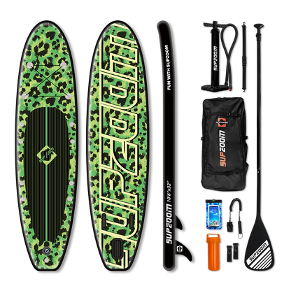 All round 10'6" inflatable stand up paddle board | Supzoom green leopard style