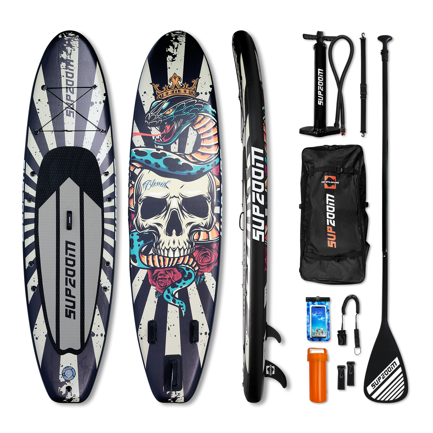 All round 10'6" inflatable stand up paddle board | Supzoom skull style