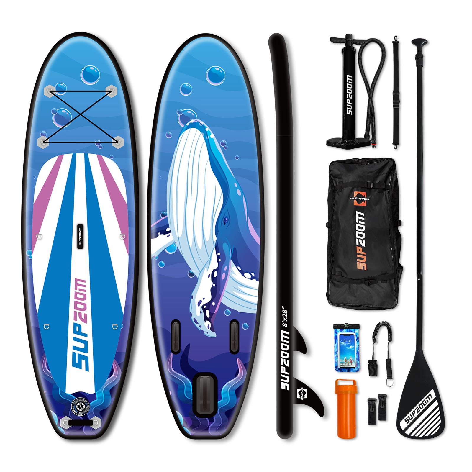 Kids 8'  inflatable stand up paddle board | Supzoom whale style
