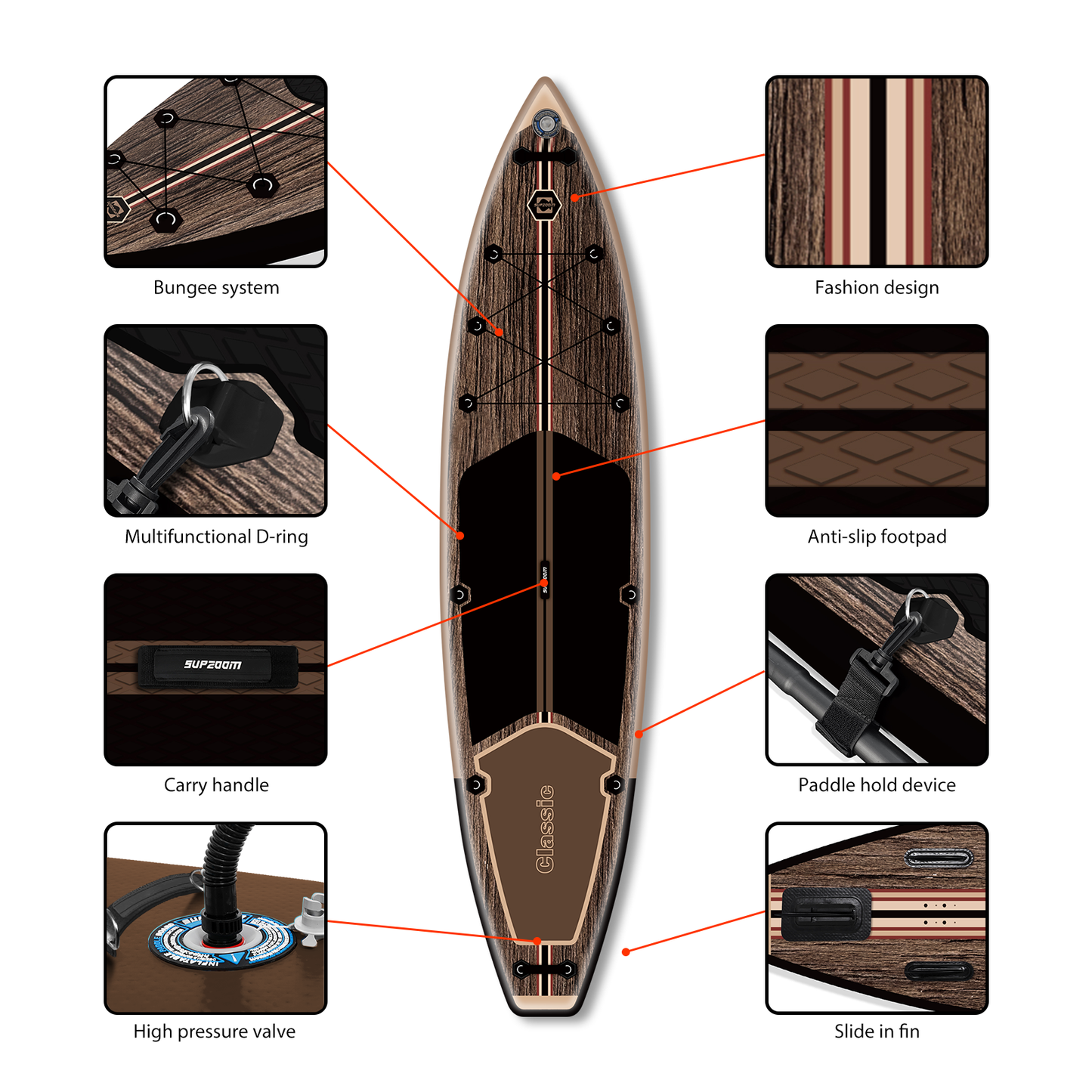 The details of classic wood grain style all around 11'10'' sup | Supzoom
