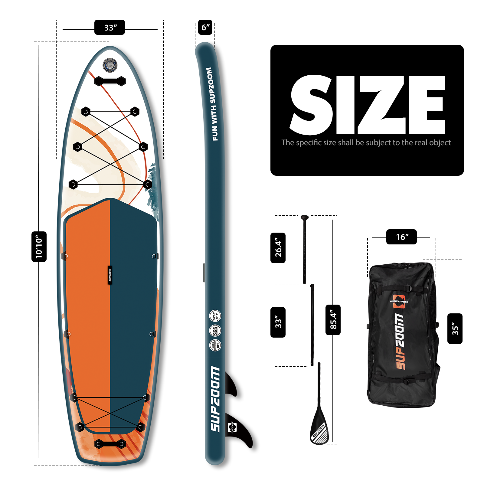 The size of all round 10'10" paddle board | Supzoom double layer splash ink style