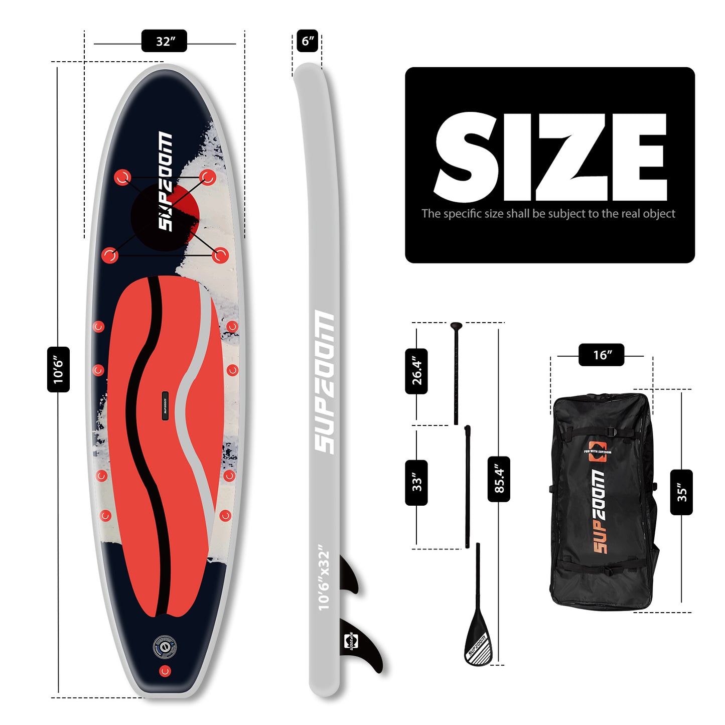 The size of all round 10'6" paddle board | Supzoom alien style
