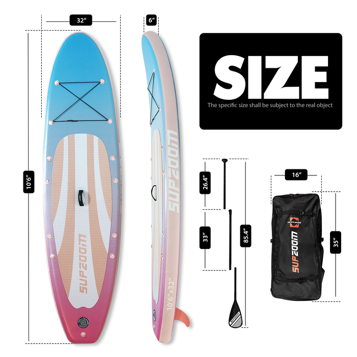 The size of all round 10'6" paddle board | Supzoom light blue style