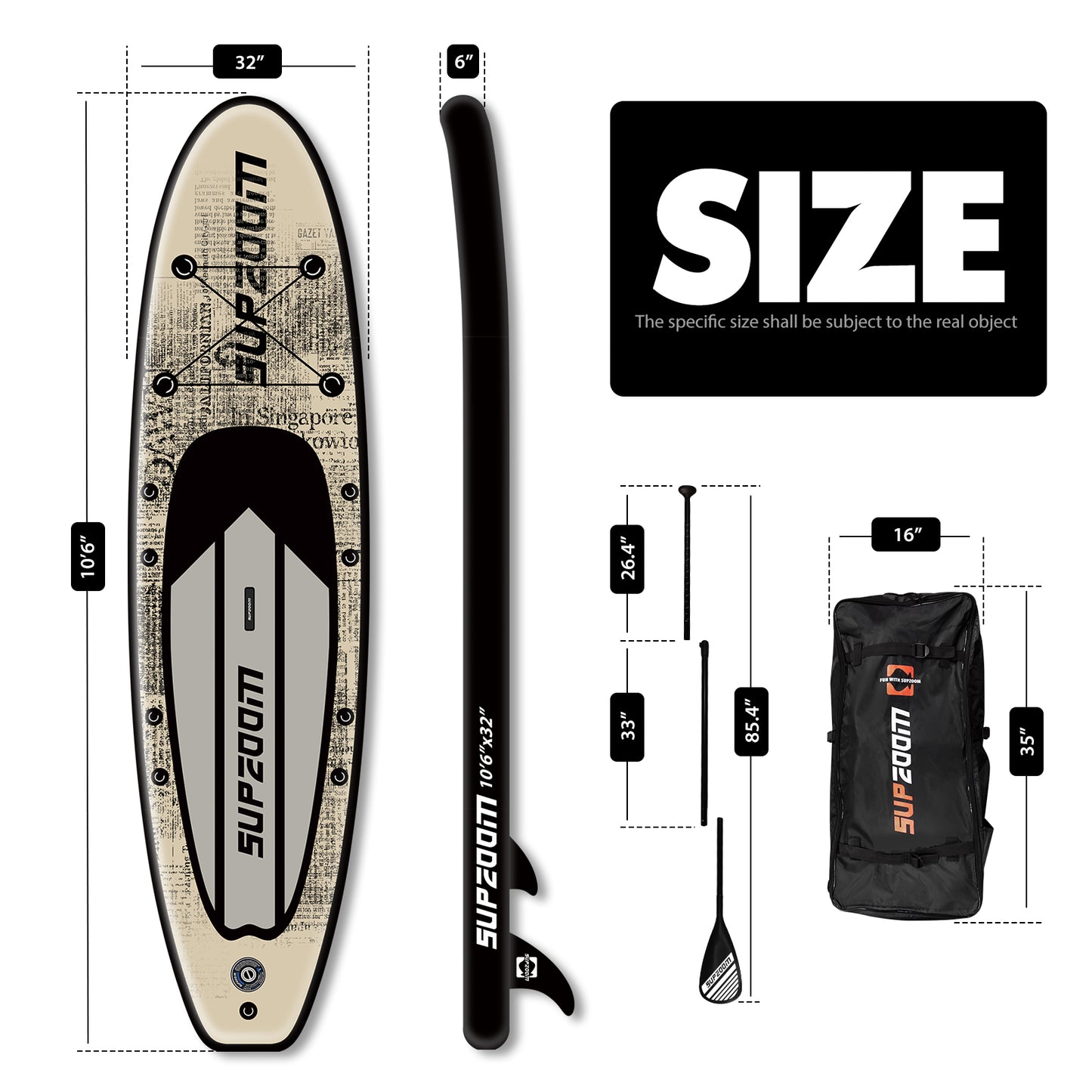 The size of all round 10'6" paddle board | Supzoom newspaper style